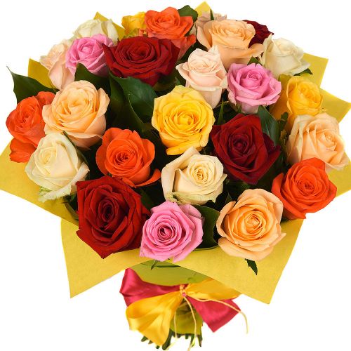 25 разноцветных роз с доставкой по Кольцово